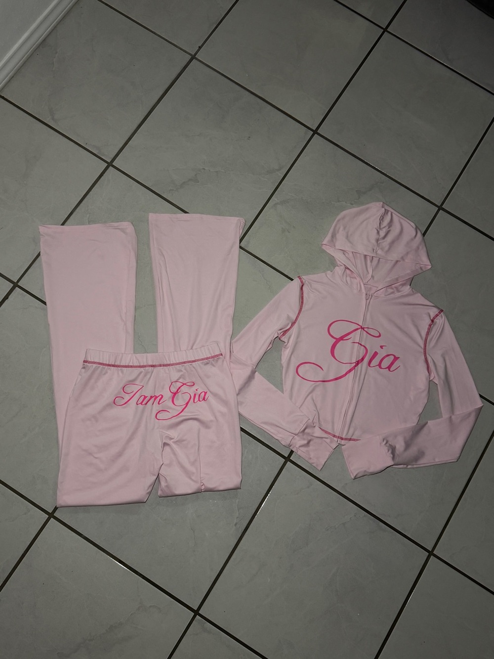 Pink 'Gia' Hooded Zip Jacket & Lounge Pants Set
